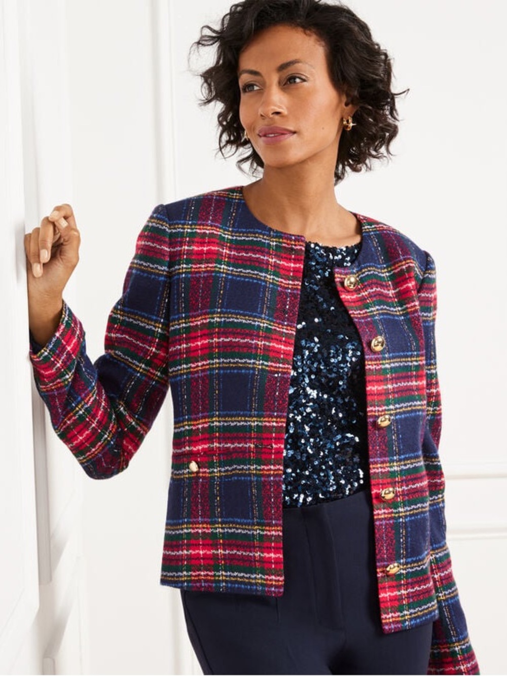 Talbots TWEED JACKET - GLEE PLAID Red and Navy Plaid 8